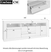 Mueble para TV Merax con iluminación LED, mueble bajo de 160 cm en blanco de alto brillo, sistema de apertura por presión, gran espacio de almacenamiento para salón, control por Bluetooth para la iluminación LED