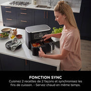 Freidora de aire NINJA Foodi DualZone, 2 compartimentos, 2 zonas de cocción independientes, capacidad de 7,6 L, freidora de aire 6 en 1, máx. 240 °C, piezas antiadherentes extraíbles aptas para lavavajillas, negro AF300EU
