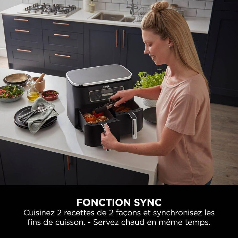 Freidora de aire NINJA Foodi DualZone, 2 compartimentos, 2 zonas de cocción independientes, capacidad de 7,6 L, freidora de aire 6 en 1, máx. 240 °C, piezas antiadherentes extraíbles aptas para lavavajillas, negro AF300EU