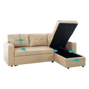 Sofá seccional reversible convertible con cama extraíble, chaise longue con almacenamiento oculto y patas duraderas