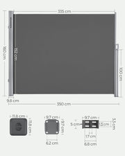 SONGMICS Toldo lateral de aluminio extensible 160 x 350 cm, biombo, protección solar, opaco, para balcón, terraza, jardín, antracita GSA165G