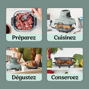 Freidora de aire portátil Ninja CRISPi, 3,8 L, 4 en 1: Freír sin aceite, Asar, Mantener caliente, Recrujiente, Diseño compacto, 2 recipientes con tapas, 1700 W, Salvia FN101EUSG