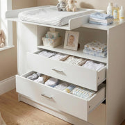 ecomi Cómoda cambiador, mesa cambiador para bebé de madera con accesorio, 3 cajones, 1 puerta, 100 cm de altura en blanco, mesa cambiador 113x100 cm, tiradores cromados