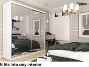 Armario MEBLINI con espejo, 2 puertas - Armario de puertas correderas con barra para colgar ropa - Armario de dormitorio con estantes - Armario ropero - Flores - 200 cm - Blanco + espejo