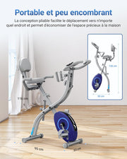 MERACH Bicicleta estática plegable 4 en 1, bicicleta de ejercicio con monitor LCD y medición de pulso manual, bicicletas de fitness magnéticas con cómodo cojín de asiento, para el hogar, que ahorra espacio