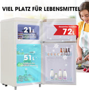 Refrigerador con congelador Merax, combinación frigorífico-congelador, frigorífico pequeño con 51L y congelador de 21L, silencioso, LED, estantes de vidrio, cajón para verduras, estantes en la puerta, para cocina, sala de estar, oficina, negro
