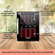 Mini nevera para bebidas Klarstein con puerta de cristal, 33 litros, silenciosa, interior y exterior, estantes ajustables, clase energética C