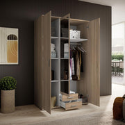 KARL Elegante armario de 3 puertas con gran capacidad de almacenamiento - Armario multiusos color roble Sonoma con puerta de espejo - 120 x 195 x 55 cm