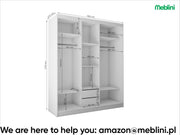 Armario MEBLINI con espejo, 3 puertas - Armario de puertas correderas con barra para colgar ropa - Armario de dormitorio con estantes - Armario ropero - MAKIRA - 180 cm - Blanco/Blanco + espejo