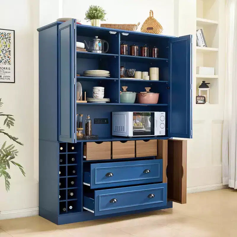 Despensa de cocina independiente Whisen de 71'' de altura, armario de almacenamiento grande para comedor, alacena con 4 puertas plegables, estantes y botelleros