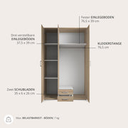 KARL Elegante armario de 3 puertas con gran capacidad de almacenamiento - Armario multiusos color roble Sonoma con puerta de espejo - 120 x 195 x 55 cm