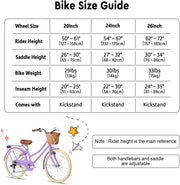 Glerc Missy 20, 24, 26 pulgadas bicicleta híbrida urbana tipo crucero para niñas, de 6 velocidades, con cesta de mimbre, para jóvenes mayores de 6 años, varios colores