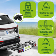 EUFAB 12012LASON Poker-F Plus Portabicicletas exclusivo en Amazon con soportes de cuadro bloqueables, compatible con bicicletas eléctricas, totalmente premontado, para 2 bicicletas, para enganche de remolque, negro