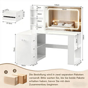 Tocador YOUDENOVA con iluminación LED, espejo grande y enchufes, tocadores con 3 cajones y 3 estantes, 4 compartimentos inferiores, tocador esquinero en forma de L, 120x80x136cm, blanco