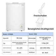 Congelador horizontal CHiQ 99 L, congelación rápida, LED, 54,5x47,6x83,5 cm, 39 dB, 4 estrellas, menos 24°C, blanco, clase energética E