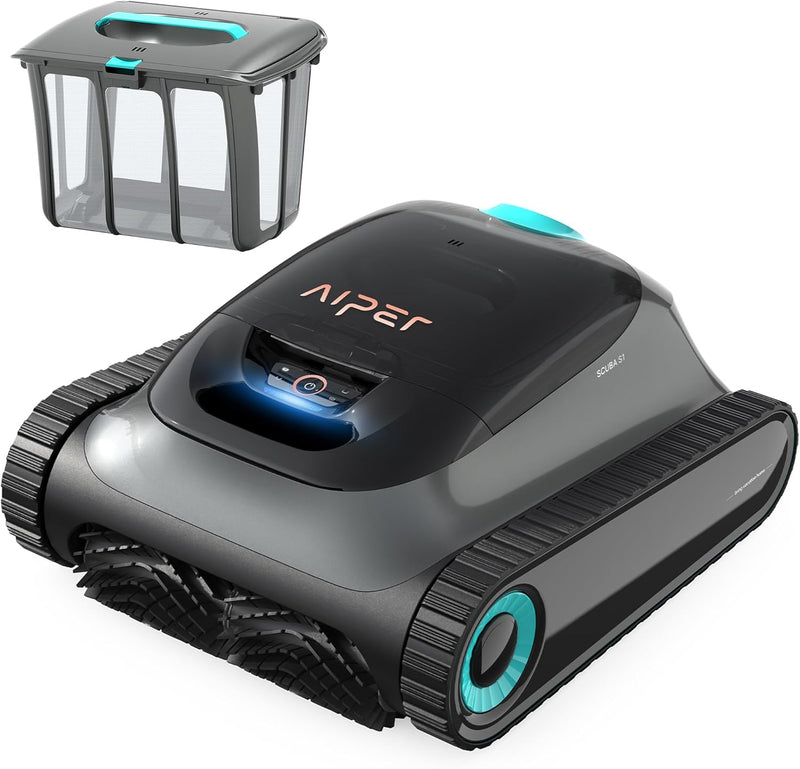 AIPER Robot limpiafondos inalámbrico, robot aspirador para fondo y paredes de piscina, navegación WavePath 2.0, limpieza periódica, 150 minutos de autonomía, para piscinas enterradas de hasta 150 m² (gris)