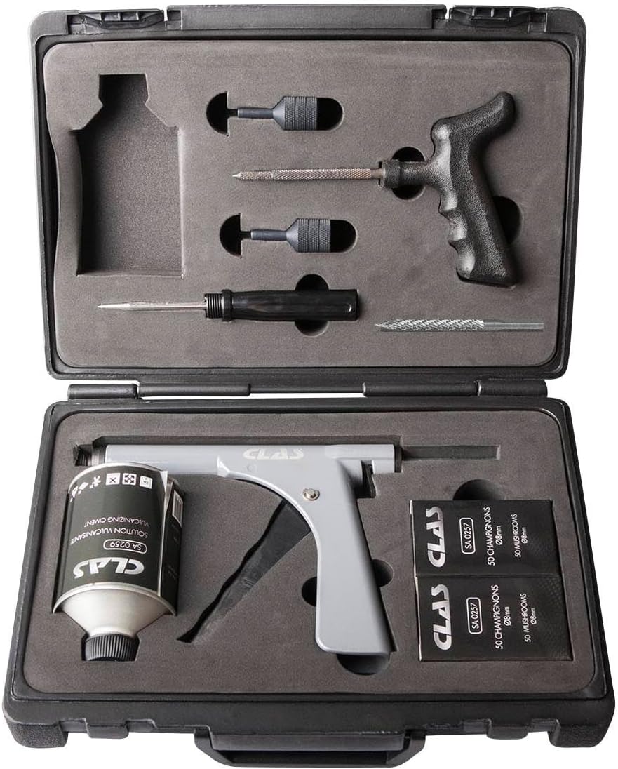 Estuche kit de reparación de neumáticos tubeless con parches tipo seta de 8 mm y accesorios - EG 0265 - CLAS Equipements