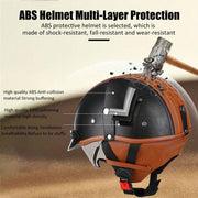HALYING Casco Jet para Moto Hombre/Mujer Homologado ECE - Semicasco Vintage Retro con Visera Retráctil - Forro Transpirable Desmontable y Lavable - Hebilla Rápida - para Scooter/Cruiser