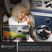 Nevera portátil con compresor KESSER 2 en 1 de doble zona, refrigeración y congelador eléctrico con 2 acumuladores de frío y panel táctil LED | Refrigerador con enfriamiento hasta -20 °C para camping, coche, camión 12/24V 230V