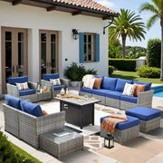 Conjunto de muebles de mimbre para patio exterior de 13 piezas XIZZI con mesa de fuego