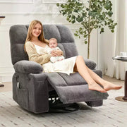 Sillón reclinable extragrande para adultos, sofá mecedor giratorio manual, bolsillos laterales y portavasos para personas altas y grandes, sala de estar