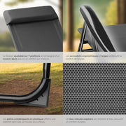 TecTake® Set de 4 sillas plegables de camping, sillón plegable gris, silla de playa ultraligera de aluminio con respaldo reclinable y reposacabezas, ideal para viajes, pesca, festivales, camping, playa, jardín