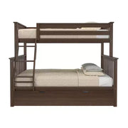 Litera de madera maciza Max & Lily, individual sobre matrimonial con nido de almacenamiento y escalera para niños