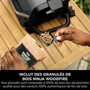 Barbacoa eléctrica Ninja Woodfire, parrilla, ahumador y freidora de aire, barbacoa de exterior 7 en 1, parrilla, freidora de aire, ahumar, asar, horno, resistente a la intemperie, antiadherente, portátil, gris/negro OG701EU