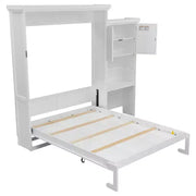 Cama Murphy tamaño queen Whisen Wood con múltiples estantes de almacenamiento y decoración estilo persiana