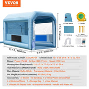 VEVOR Cabina de Pintura Inflable 4x3x2,75 m, Tienda de Pintura Inflable para Automóviles con Sopladores Potentes de 750 W y Sistema de Filtración, Estación de Trabajo para Aplicación de Pintura, Taller y Garaje