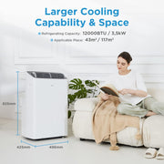 Aire acondicionado portátil Midea Silent Cool 26 Pro WF, 9000 BTU 2,6 kW, refrigeración, ventilación y deshumidificación, tamaño de habitación hasta 88 m³ (33 m²), control por APP/Alexa/Google Home/IFTTT, aire acondicionado móvil con tubo de escape
