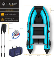 KESSER® Bote neumático Wave 230-320 cm Set de 6 piezas inflable – Bote + banco, bomba de aire, remos, kit de reparación, bolsa, bote de pesca, bote de remos pequeño y grande - compatible con motor, apto para agua salada