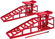Arebos Juego de 2 rampas de acceso con gato hidráulico de 2 T | Elevador de coches XXL | Ancho de acceso de 257 mm | Plataforma elevadora con válvula de seguridad | Altura ajustable | Rojo