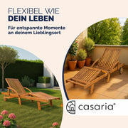 Tumbona plegable Casaria® resistente a la intemperie, de madera, capacidad de carga de 160 kg, con 2 ruedas, mesa auxiliar, respaldo y reposapiés ajustables, 196 cm