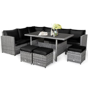 Conjunto de comedor de ratán para patio de 7 piezas Costway, sofá seccional y otomana - Ver detalles
