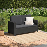 STEELSØN Elnath Sofá de jardín de 2 plazas – Salón de jardín de ratán negro/antracita – Cama lounge para balcón/jardín/terraza – sofá pequeño que ahorra espacio – Set de sofá para exteriores con cojines – muebles de balcón resistentes a la intemperie