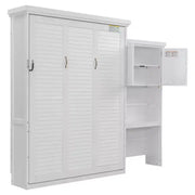 Cama Murphy tamaño queen Whisen Wood con múltiples estantes de almacenamiento y decoración estilo persiana