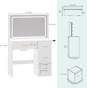 Tocador YITAHOME con espejo, mesa de maquillaje con 4 cajones, iluminación, toma de corriente, blanco (tocador, mesa de cosméticos)