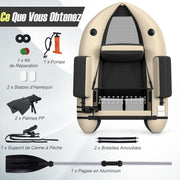 Bote de pesca inflable portátil GYMAX, con remo, regla para peces, soporte para caña, aletas, bomba, bolsillos de almacenamiento, transporte práctico con correas para los hombros