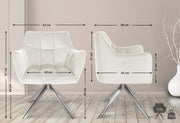 CLP Silla de comedor Swing con tapizado de terciopelo I Silla acolchada giratoria I Silla de cocina con respaldo, color: crema, color de la estructura: acero inoxidable