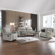 Mobilier-Deco Denys - Sofá de 2 plazas relax manual, piel sintética, gris claro
