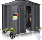 Cobertizo de jardín de metal 195x131x186cm 4,2m³ puerta corredera con marco de base antracita