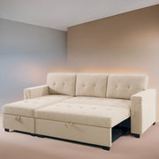 Sofá seccional reversible convertible con cama extraíble, chaise longue con almacenamiento oculto y patas duraderas
