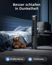 Ventilador de torre silencioso Ateroll para dormitorio, ventilador de pie con control remoto, oscilación de 90°, 4 velocidades, 3 modos, temporizador de 12 h, pantalla LED, ventilador eléctrico de refrigeración de 91 cm, negro