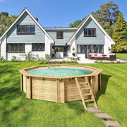 Piscina de madera Paradies Pool® Kalea, set completo incl. sistema de filtrado, caseta para bomba, escalera de acero inoxidable para piscina enterrada, lámina de arena de 0,8 mm de grosor, piscina octogonal, 354 x 118 (Ø x Al), cantidad: 1 unidad