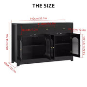 Aparador de comedor estrecho de 55 pulgadas con 3 cajones y 4 puertas para cocina, comedor y sala de estar