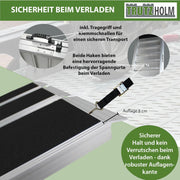 Rampa de carga de aluminio DREIBREIT by TRUTZHOLM, 215 cm, plegable en 2 secciones, capacidad de carga 1020 kg, revestimiento gris/negro, rampa de acceso