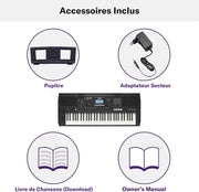 Teclado arreglista portátil dinámico y versátil Yamaha PSR-E473 de 61 teclas - Negro