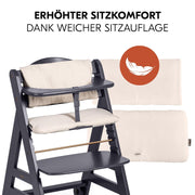 Hauck Trona Beta+ Newborn Set Eco Bouncer - Trona de madera evolutiva para bebés desde el nacimiento, incluye accesorio para recién nacidos, cojín de asiento y bandeja - Gris oscuro