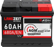 Batería de coche LANGZEIT 60Ah 12V AGM 680A/EN – Batería de automóvil Start-Stop VRLA de alto rendimiento
